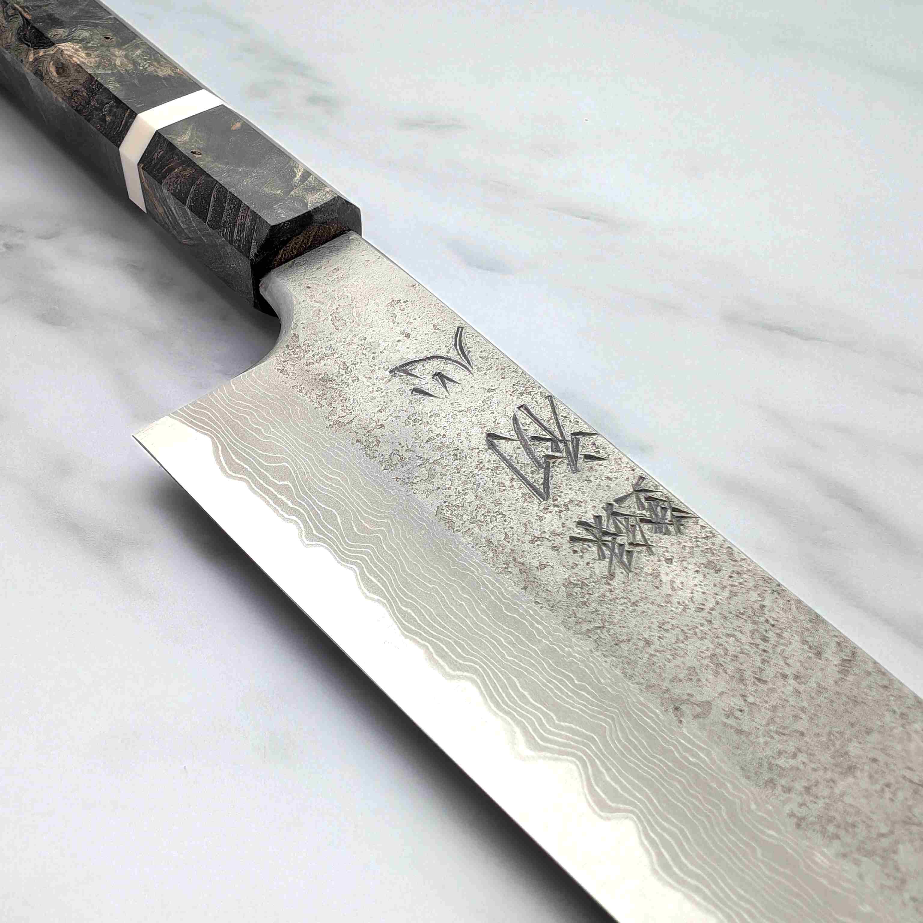 Hatsukokoro Ryusui by Nigara - Blue 2 Damascus Nashiji 210mm Gyuto