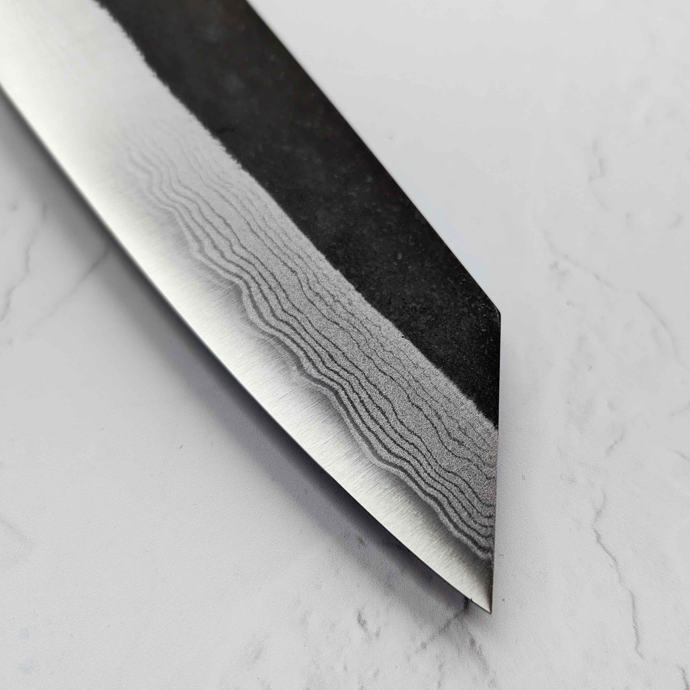 Yoshimi Kato - Blue Super Kurouchi Damascus 175mm Bunka