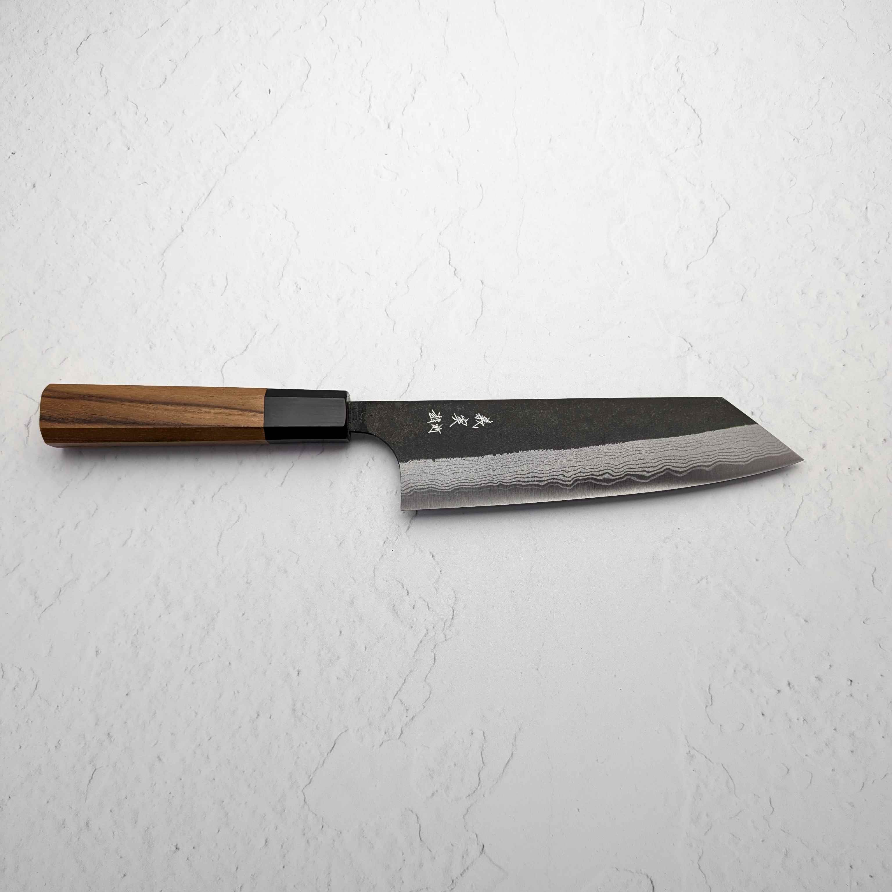 Yoshimi Kato - Blue Super Kurouchi Damascus 175mm Bunka