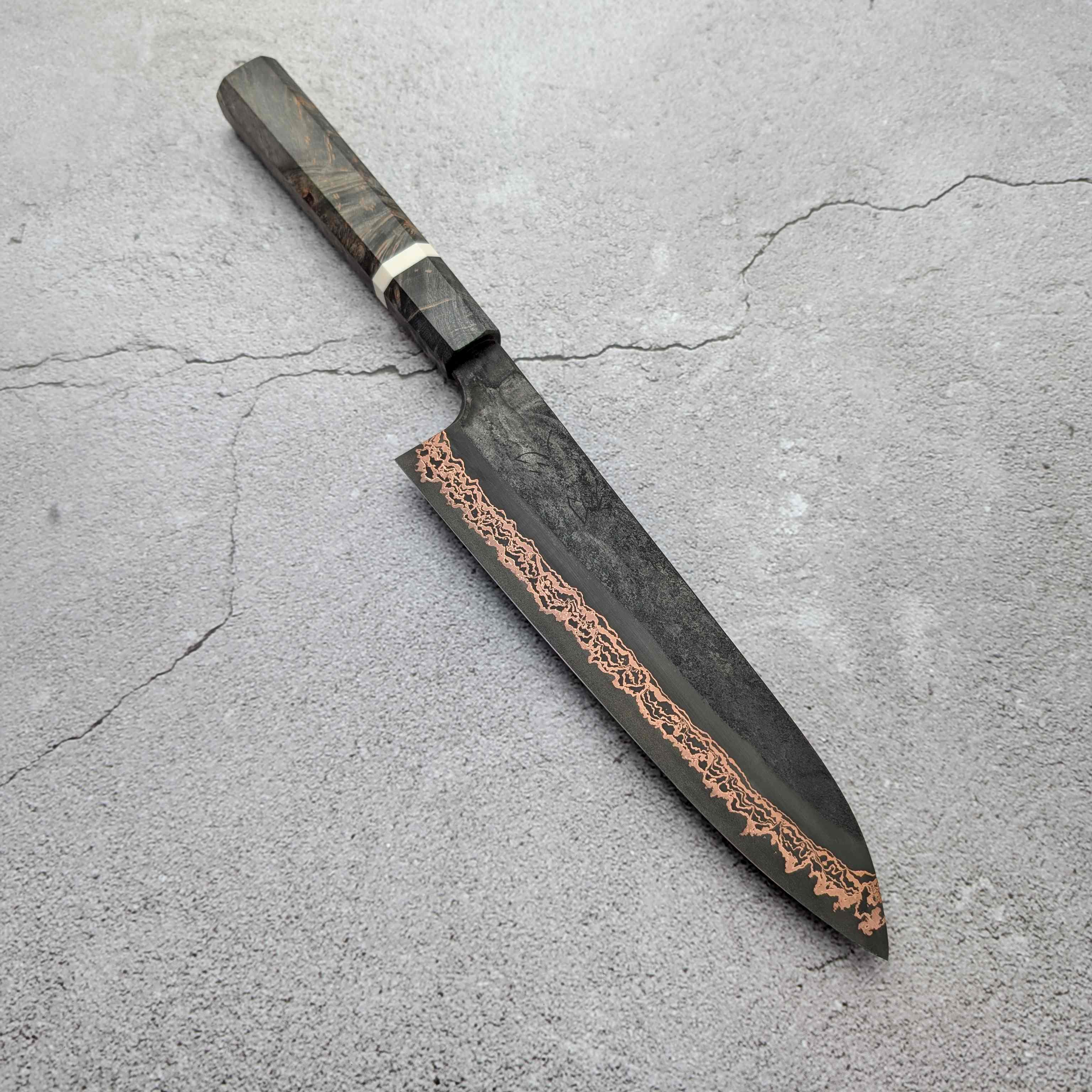 Hatsukokoro Yorokobi by Nigara - SLD Yushoku Copper Damascus Kurouchi Kurozome 210mm Gyuto